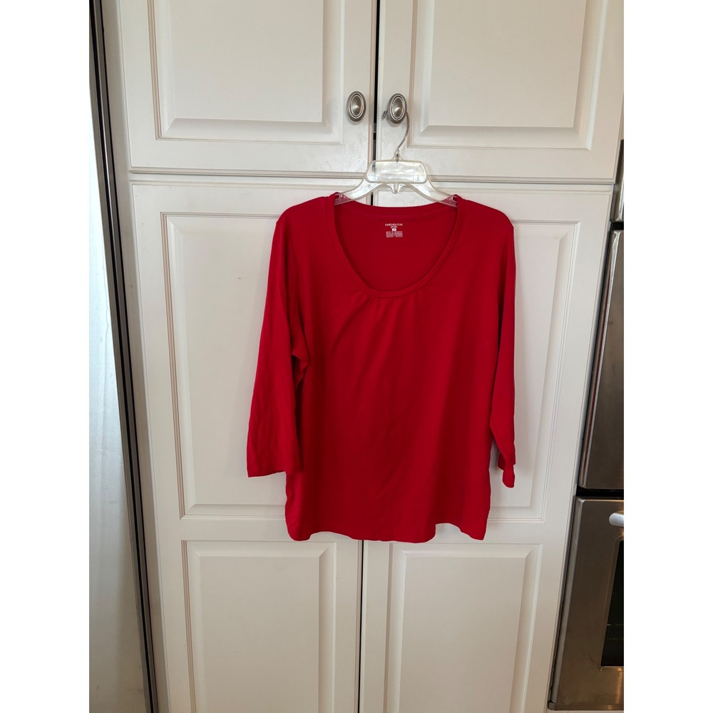 Jones New York Sport Red Cotton Scoop Neck 3/4 Sleeve Top Plus Size 2X